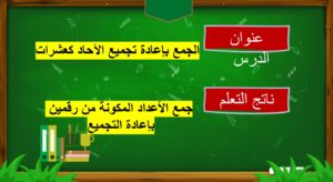 حل درس الجمع بإعادة تجميع الآحاد كعشرات رياضيات صف ثاني