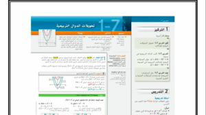 حل درس تحويلات الدوال التربيعية للصف العاشر