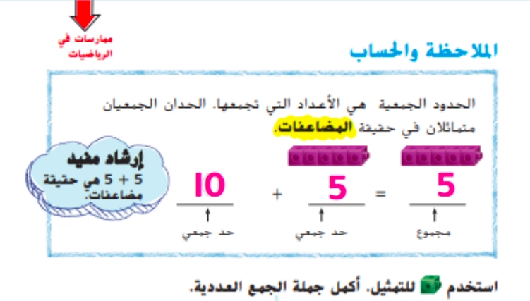 نواتج التعلم حل درس استخدام المضاعفات للجمع
