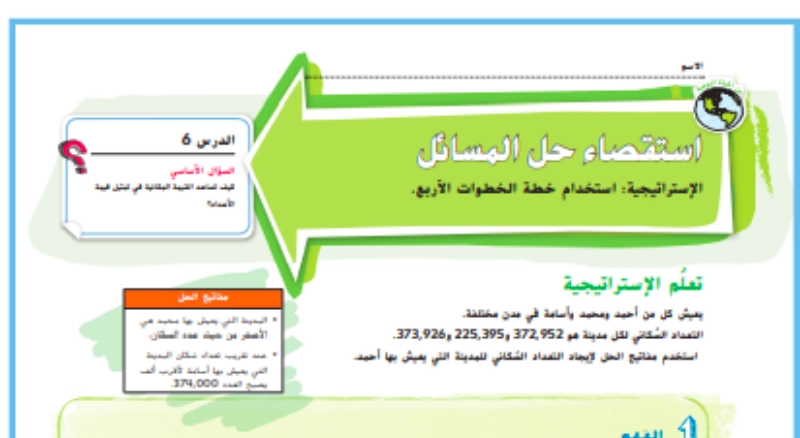 حل درس استقصاء حل المسائل استخدام خطة الخطوات الاربع رياضيات صف رابع 1 نواتج التعلم حل درس استقصاء حل المسائل استخدام خطة الخطوات الاربع