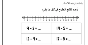 أوراق عمل الطرح للصف الأول إبتدائي