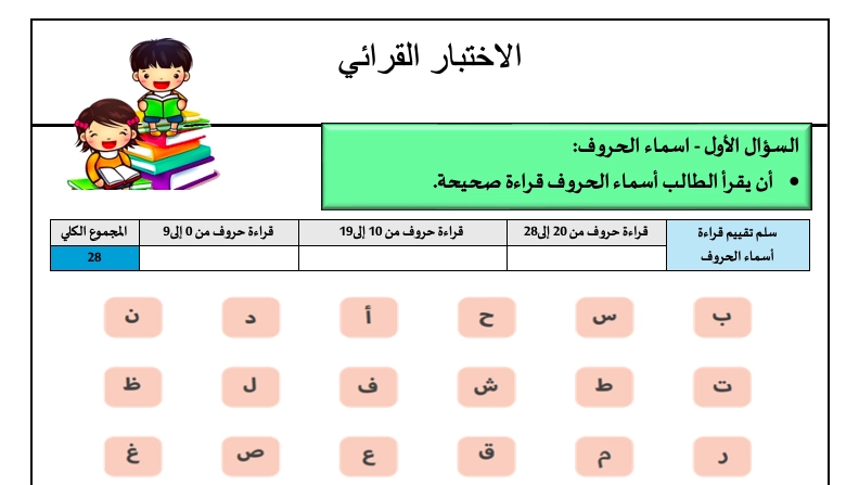 أهداف الاختبار التشخيصي للصف الأول لغة عربية