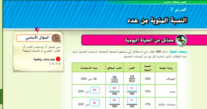 حل درس النسبة المئوية من عدد للصف السادس