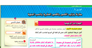 حل درس مقارنة وترتيب الكسور والاعداد العشرية والنسب المئوية للصف السادس