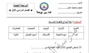 مراجعة شاملة علوم صف أول الفصل الأول