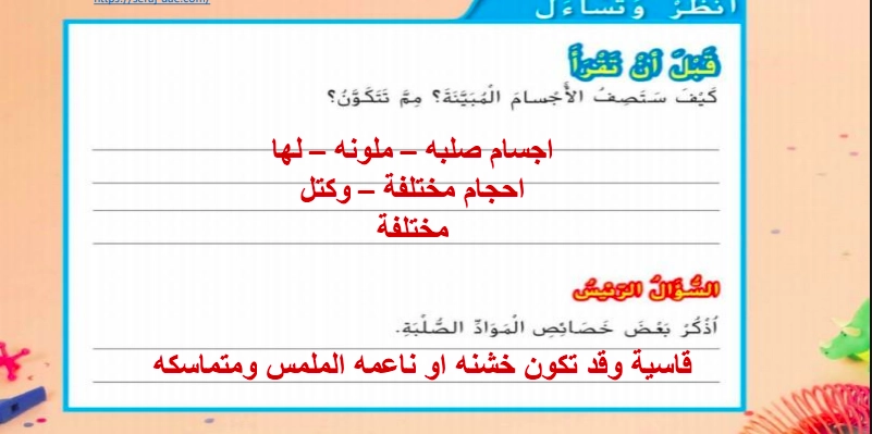 حل درس المادة في كل مكان علوم الصف الأول 1 أنظر وتساءل