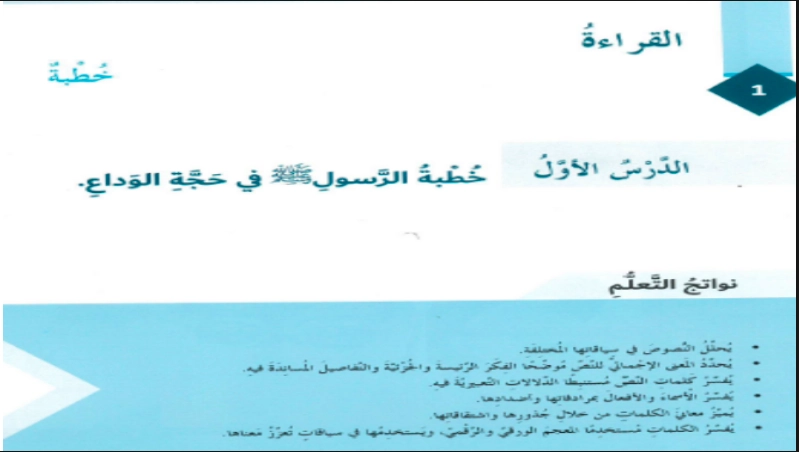 حل درس خطبة الرسول في حجة الوداع لغة عربية صف ثامن