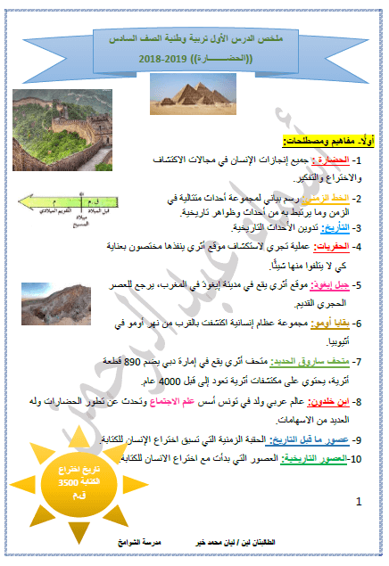 ملخص درس الحضارة ملخص درس الحضارة