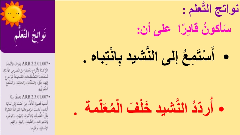 نواتج التعلم حل درس نشيد أسأل أسأل لغة عربية صف ثاني