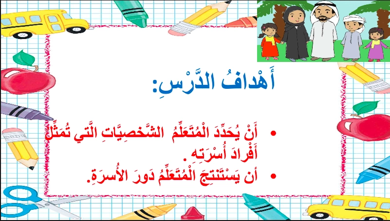 نواتج التعلم حل درس أنا وأسرتي