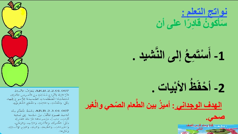 نواتج التعلم حل درس ما أطيب التفاح لغة عربية صف ثاني