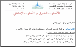 ورقة عمل عن الأسلوب الخبري والانشائي
