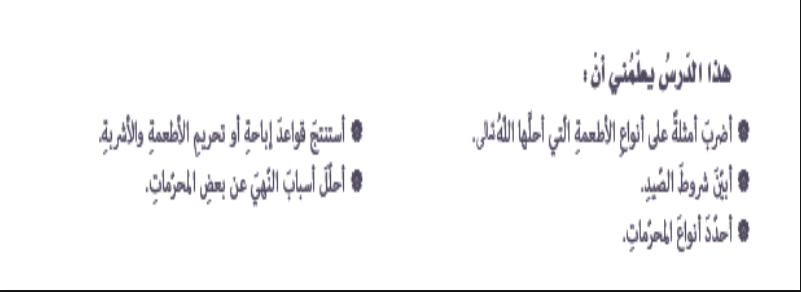 اهداف حل درس ما يحل وما يحرم من الطعام والشراب