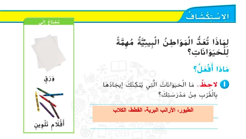 حل درس نباتات وحيوانات تعيش معا علوم الصف الأول 1 الاستكشاف