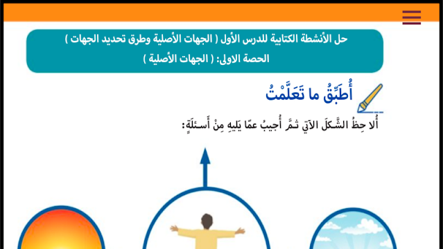 حل درس الجهات الأصلية وطرق تحديدها للصف الثالث 1 حل درس الجهات الأصلية وطرق تحديدها للصف الثالث