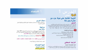 حل درس القيمة المكانية في الاجزاء من عشرة والاجزاء من مئة للصف الرابع