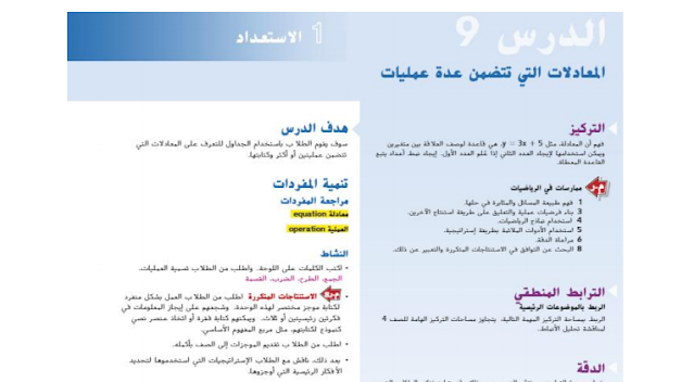 حل درس المعادلات التي تتضمن عمليات متعددة للصف الرابع 1 حل درس المعادلات التي تتضمن عمليات متعددة للصف الرابع