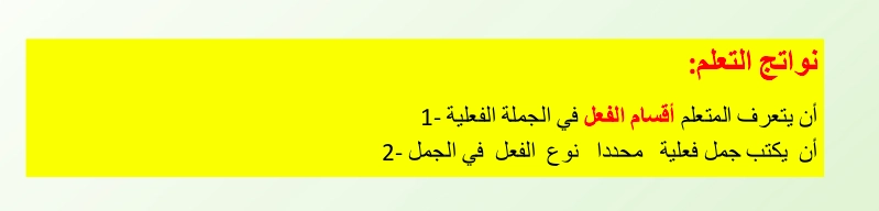 نواتج التعلم حل درس اقسام الفعل