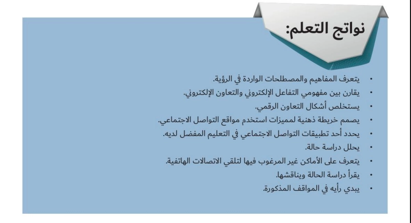 حل درس التفاعل والتعاون الالكتروني اجتماعيات ثاني عشر 1 نواتج التعلم حل درس التفاعل والتعاون الالكتروني