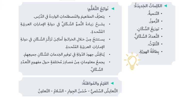 نواتج التعلم حل درس السكان في دولة الامارات العربية المتحدة