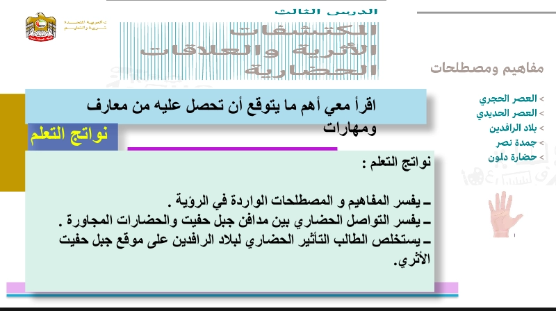 حل درس المكتشفات الأثرية والعلاقات الحضارية اجتماعيات حادي عشر 1 نواتج التعلم حل درس المكتشفات الأثرية والعلاقات الحضارية
