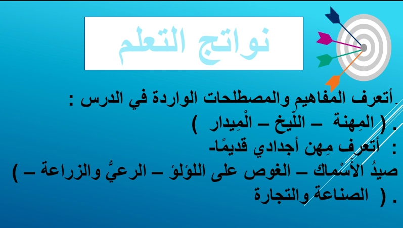 نواتج التعلم حل درس مهن أجدادي