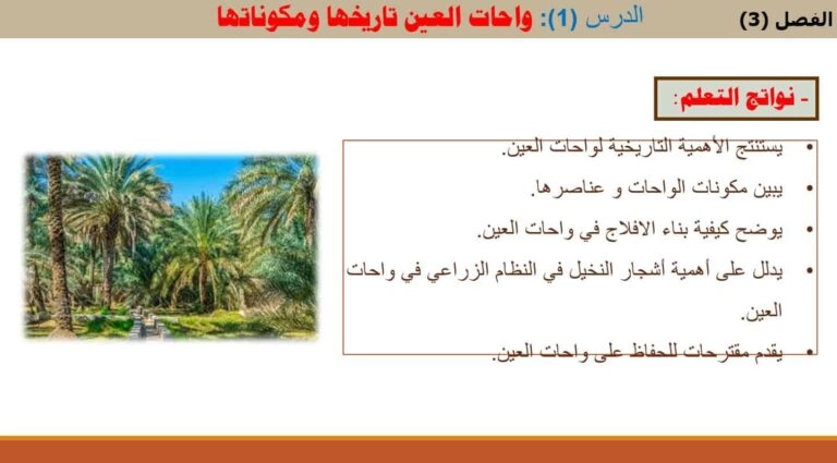 حل درس واحات العين تاريخها ومكوناتها اجتماعيات حادي عشر 1 نواتج التعلم حل درس واحات العين تاريخها ومكوناتها