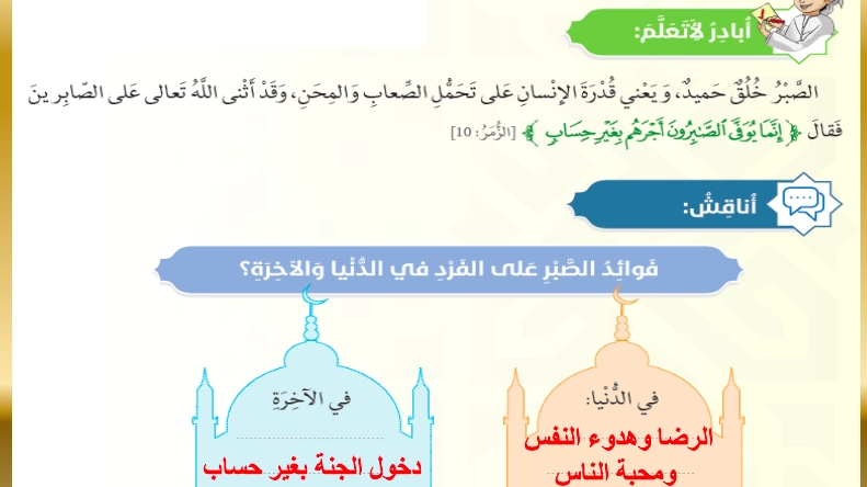 حل درس الصبر واليقين تربية إسلامية صف سادس 1 ملخص درس الصبر واليقين