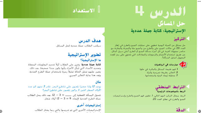 حل درس استراتيجية حل المسائل كتابة جملة عددية للصف الأول