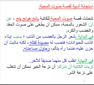 استجابة ادبية لقصة صوت المحبة