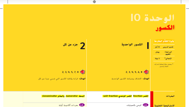 الوحدة العاشرة رياضيات للصف الرابع