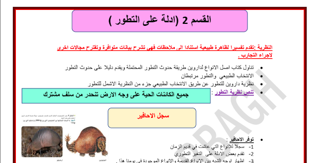 حل درس ادلة على التطور أحياء صف تاسع متقدم