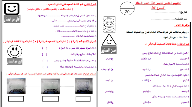 ورقة عمل تغير الحالة العلوم المتكاملة الصف الثالث