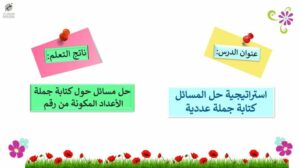 حل درس استراتيجية حل المسائل كتابة جملة عددية للصف الاول