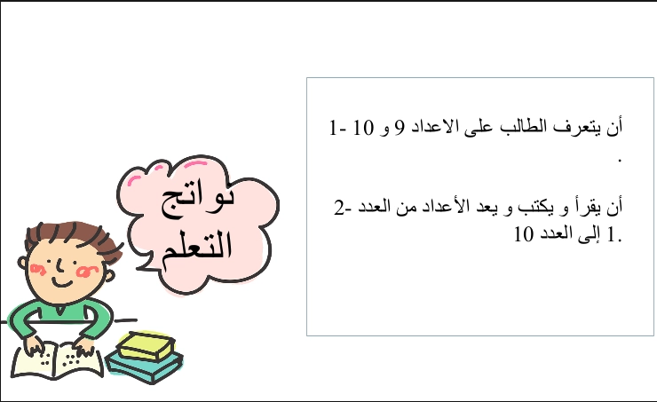 نواتج التعلم حل درس قراءة وكتابة الاعداد 9 و 10
