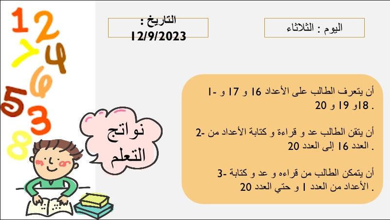 حل درس قراءة وكتابة الاعداد 16 و 20 رياضيات الصف الأول 1 نواتج حل درس قراءة وكتابة الاعداد 16 و 20